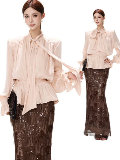 Pearlescent Tie Waist Blouse