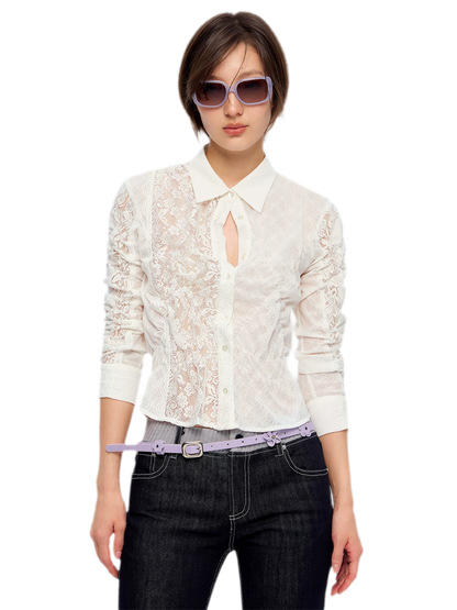 Lace Shirred Peplum Blouse