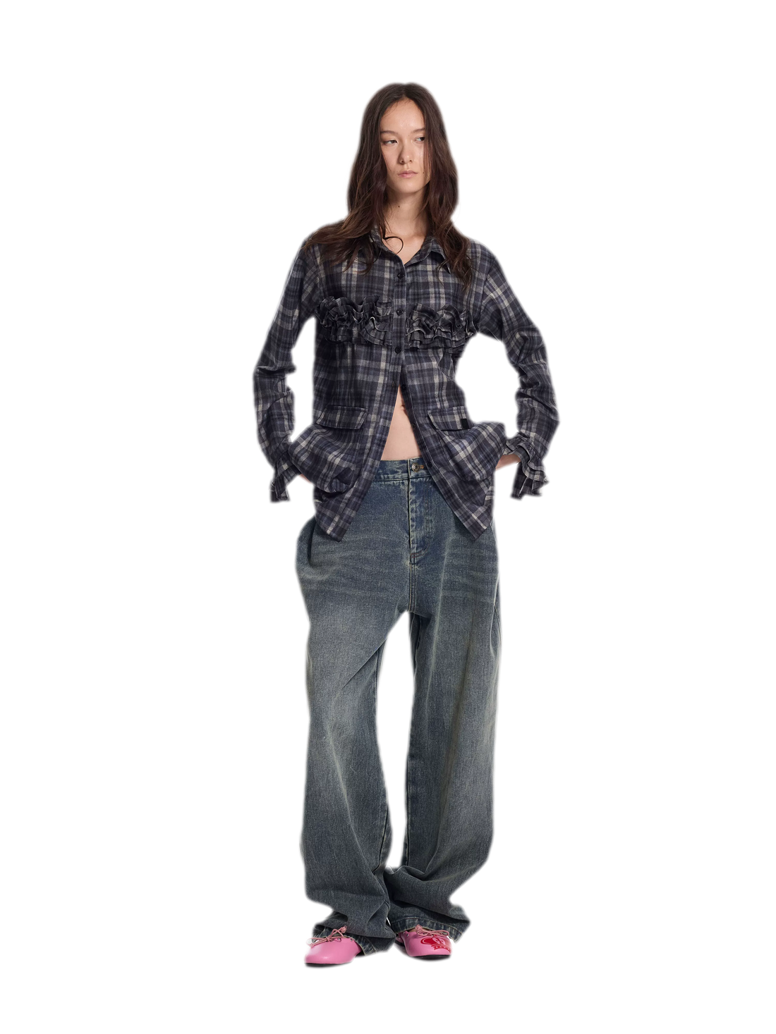Brushed Ruffle Plaid Shirt