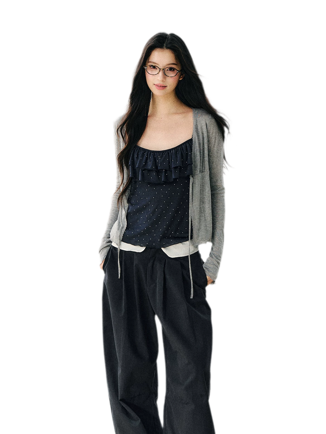7SHIFTIN Sheer Drawstring Ruffle Cardigan – Inner Top