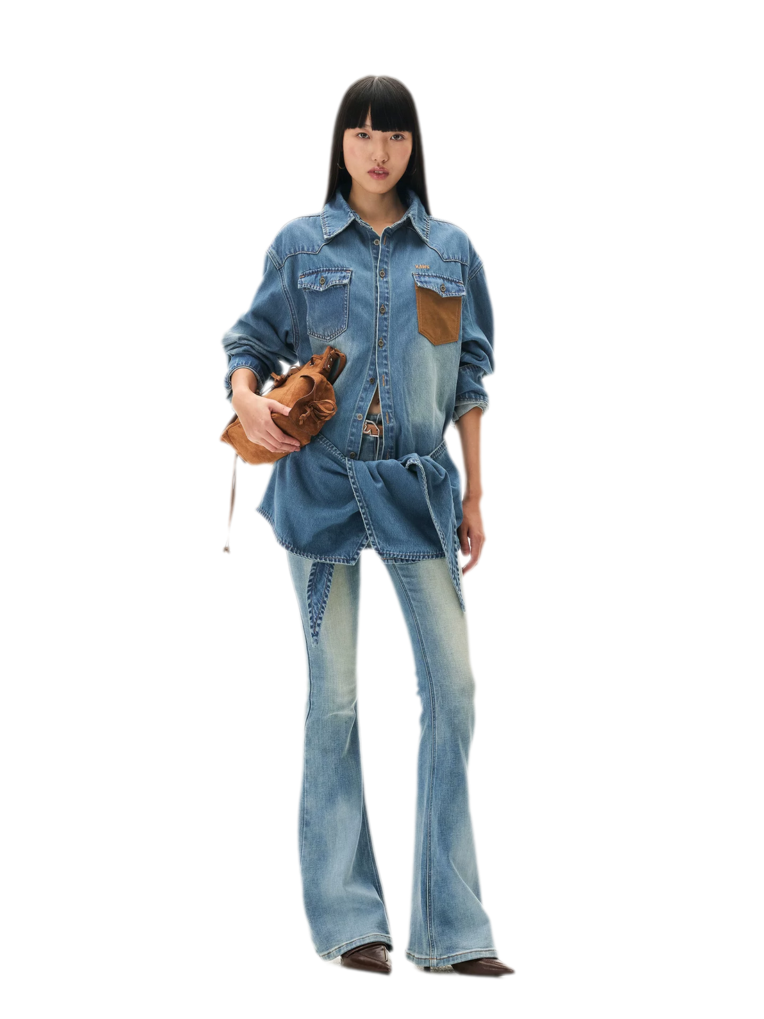 Washed Denim Suede-Panel Shirt
