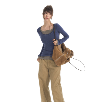Mehrlagiges Stricktop mit Spitzenbesatz