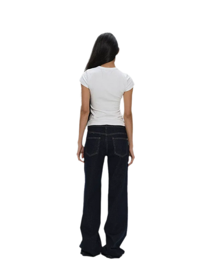 Raw Denim Low-Rise Wide-Leg Jeans