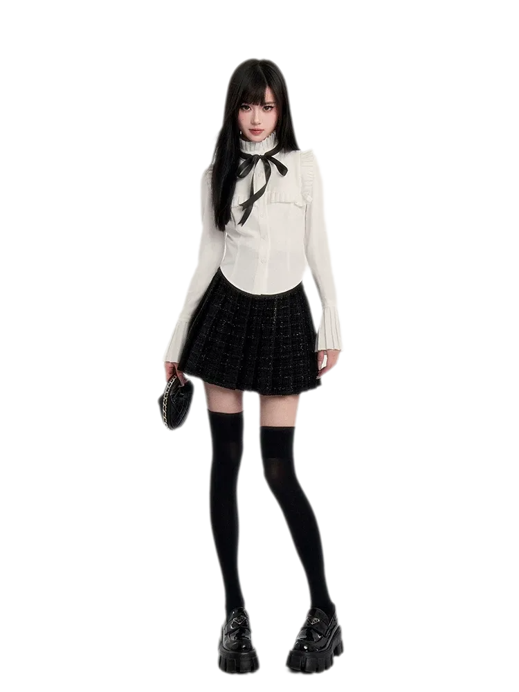 Tweed Ruffle Shirt Jacket Set