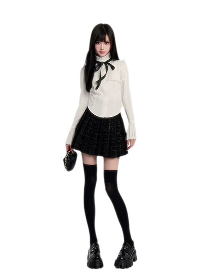 Tweed Ruffle Shirt Jacket Set