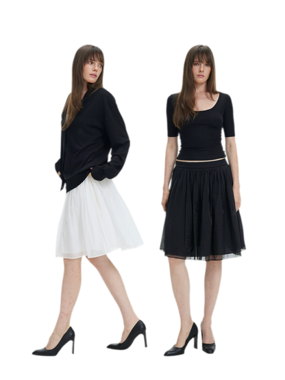 Pleated Chiffon Midi Skirt