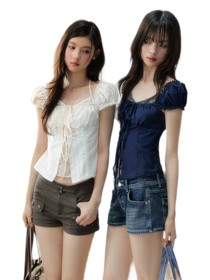 French Lace Puff Blouse