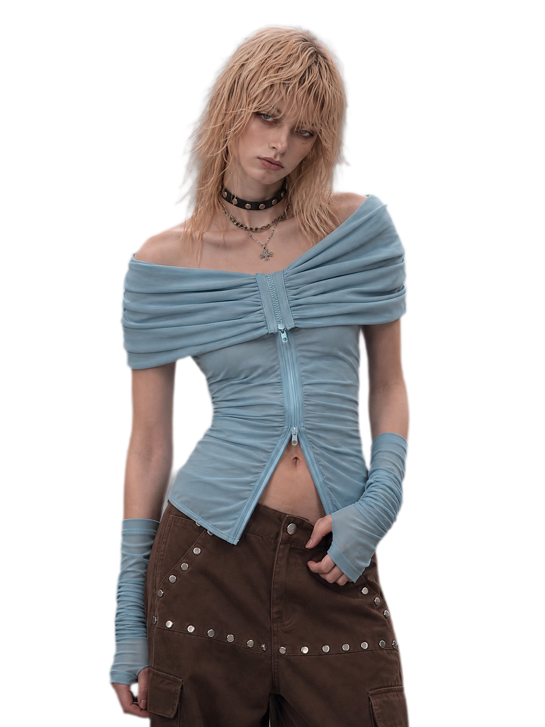 Ruched Off-Shoulder Knit Top