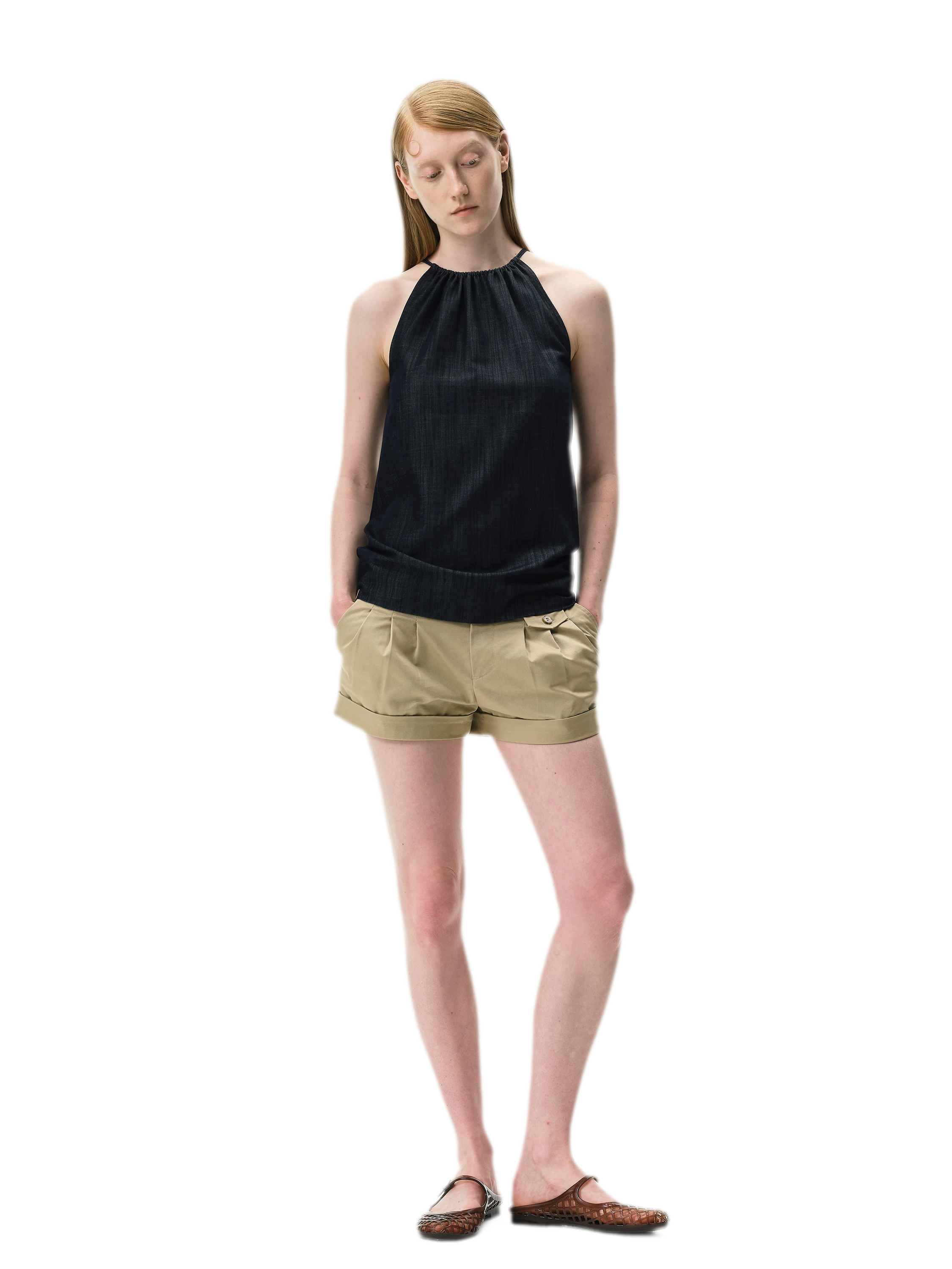 Pleated Twill Shorts