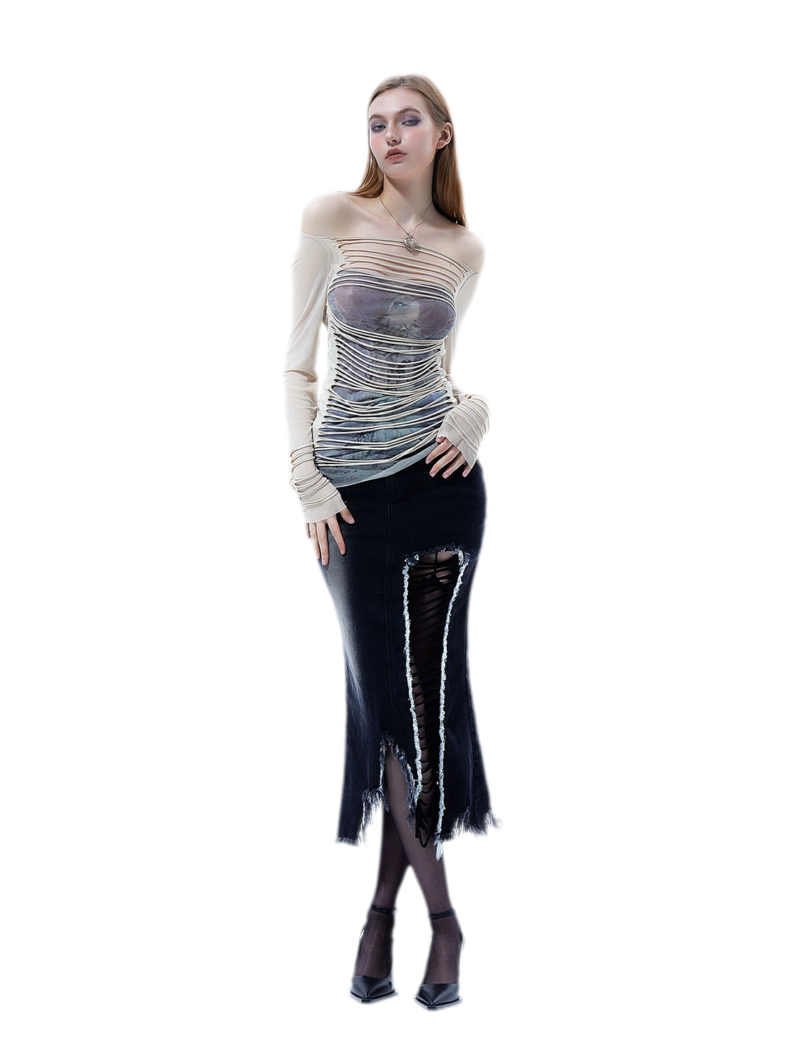 Sheer Cutout Off-Shoulder Top