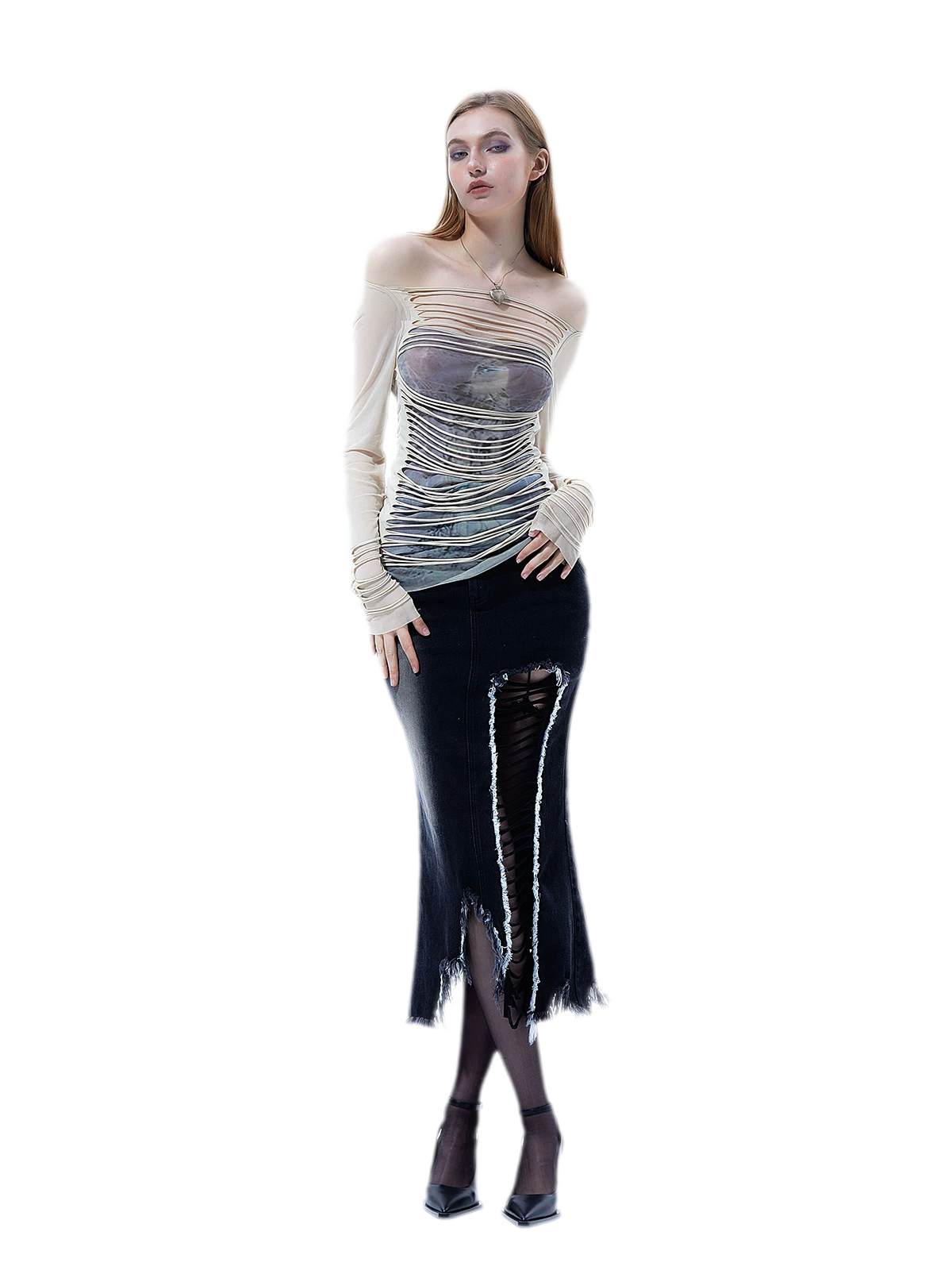 Sheer Cutout Off-Shoulder Top