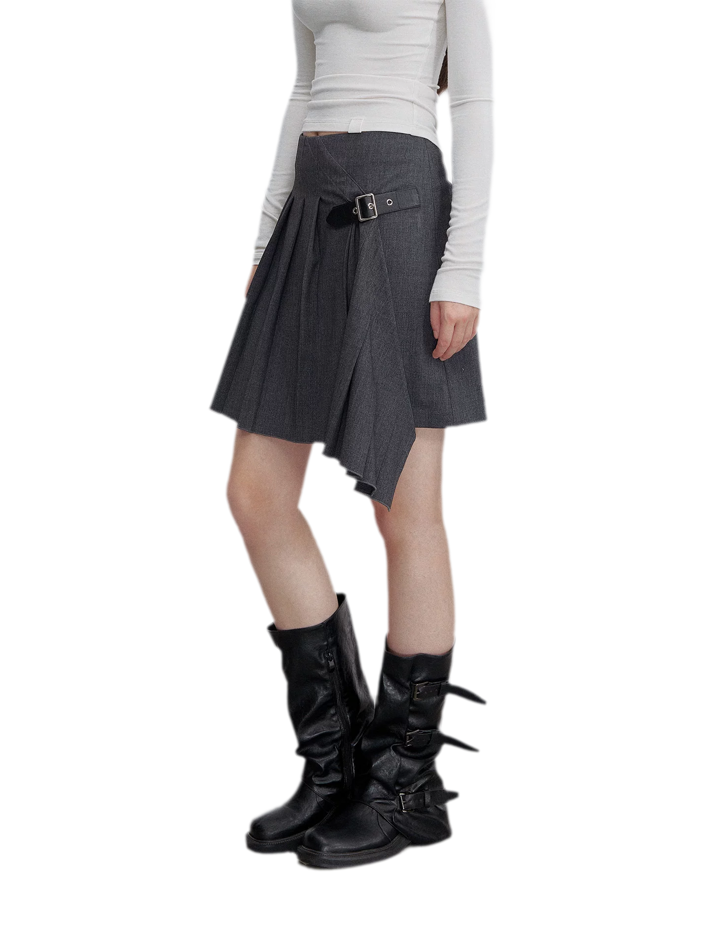 Asymmetric Pleated Strap Skirt