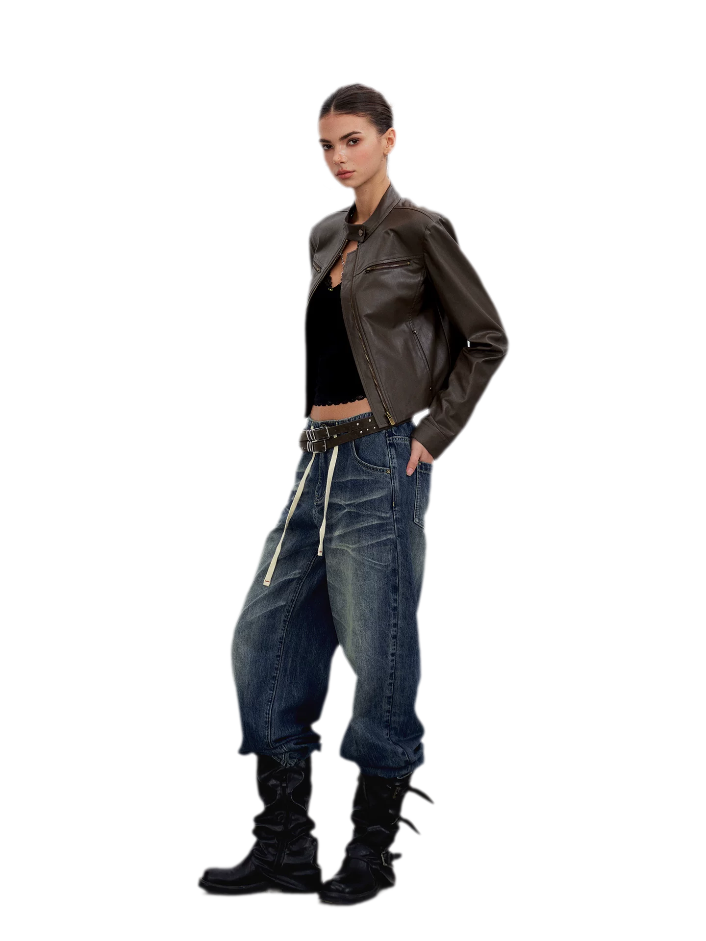 PU Leather Cropped Jacket
