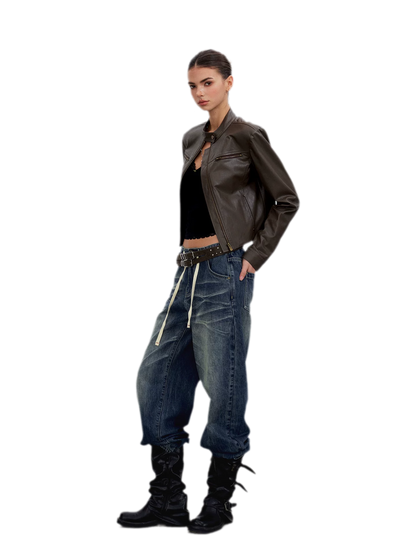 PU Leather Cropped Jacket