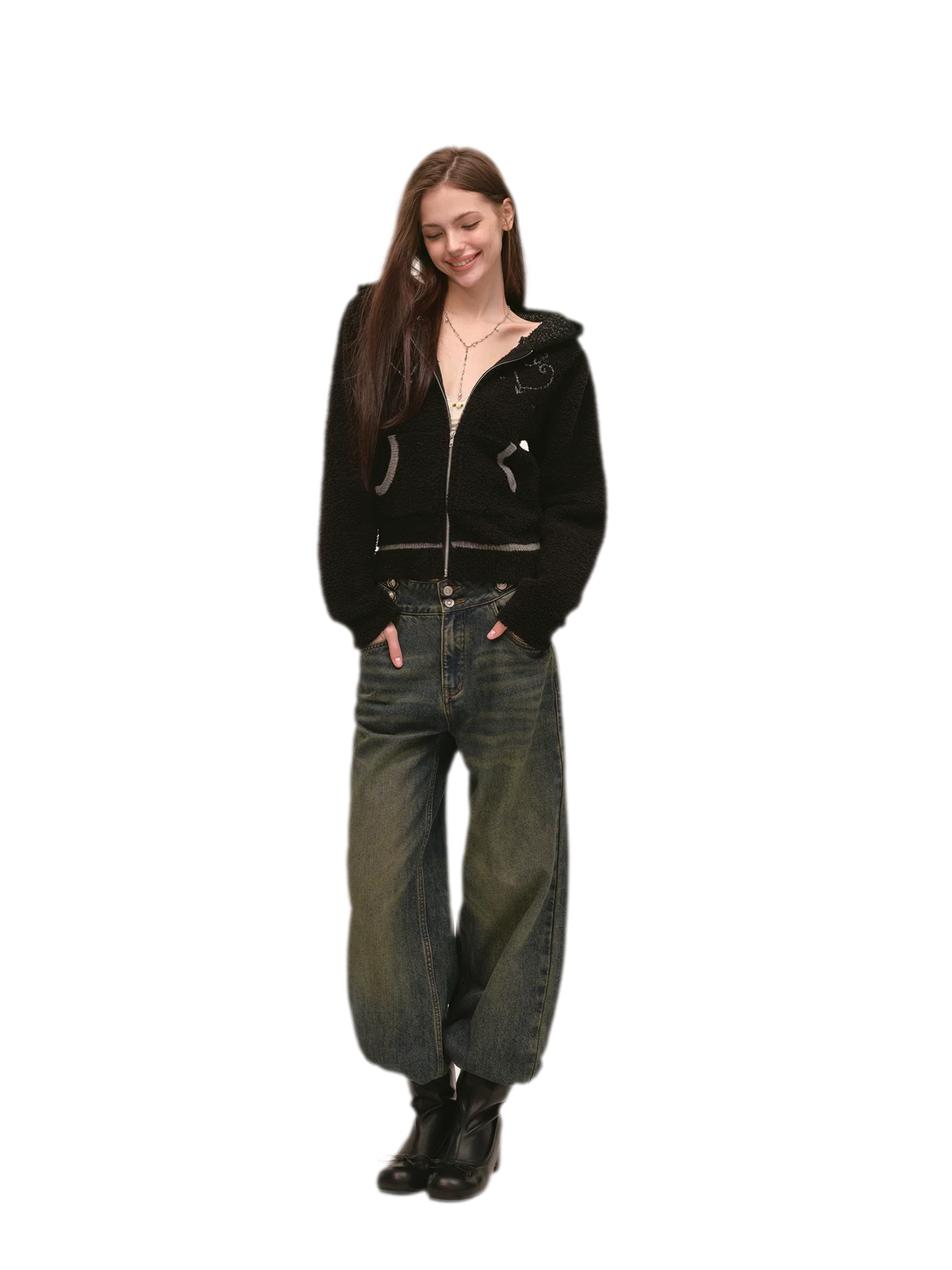 Veste en maille courte à cœur contrastant