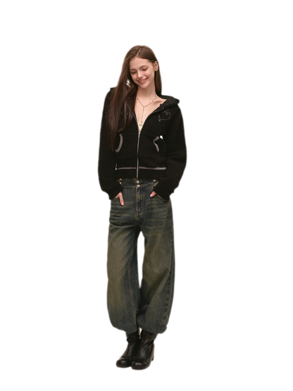 Veste en maille courte à cœur contrastant