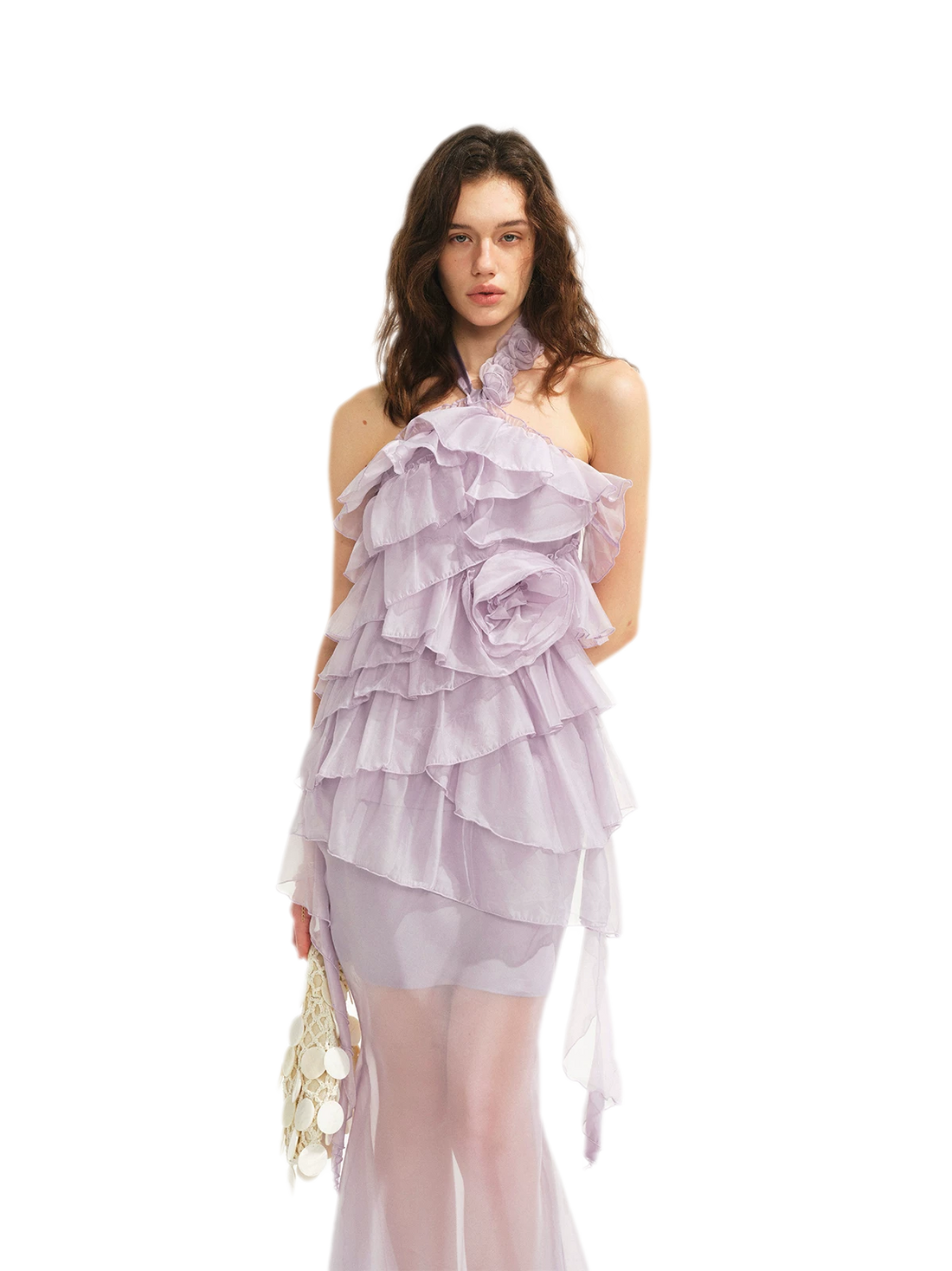 Sheer Rose Halter Fishtail Dress