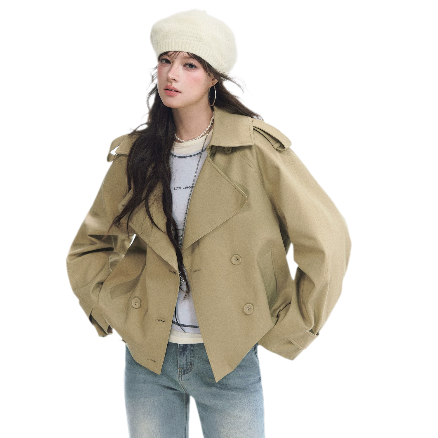 Cotton Cropped Double-Breasted Trench