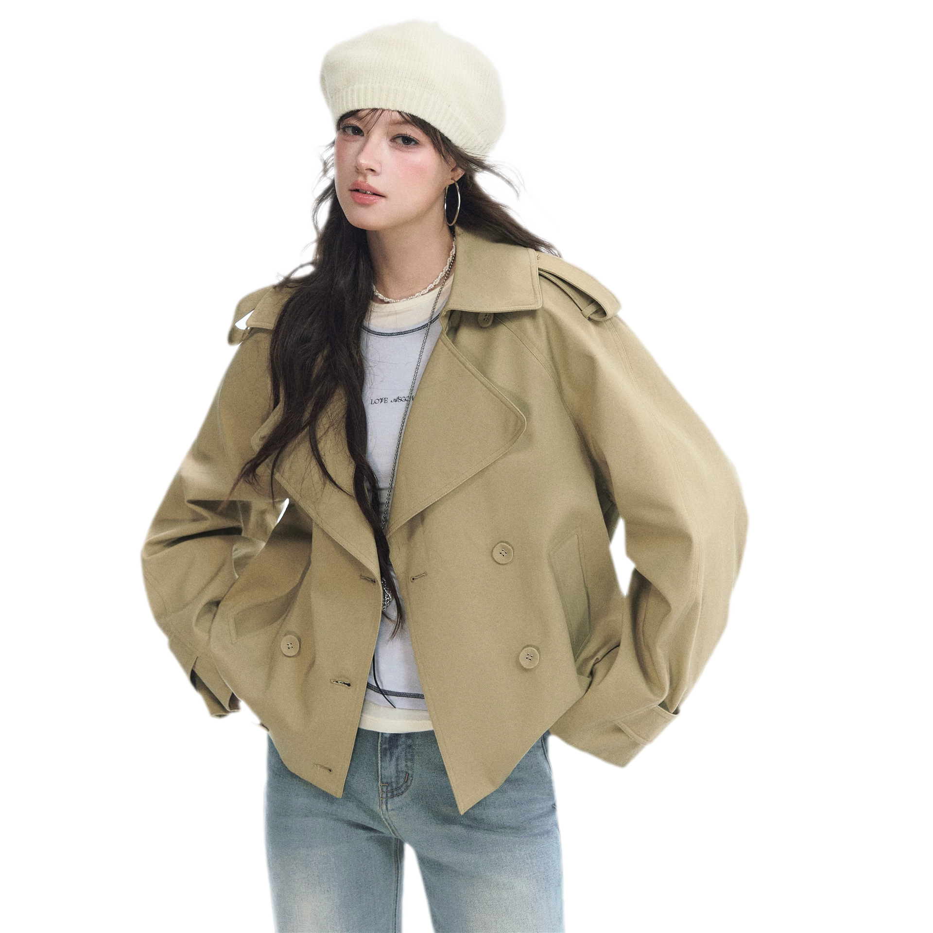 Cotton Cropped Double-Breasted Trench