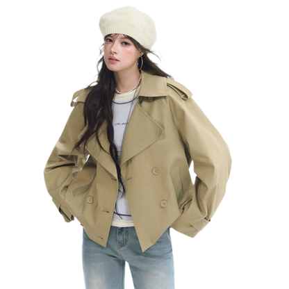 Cotton Cropped Double-Breasted Trench
