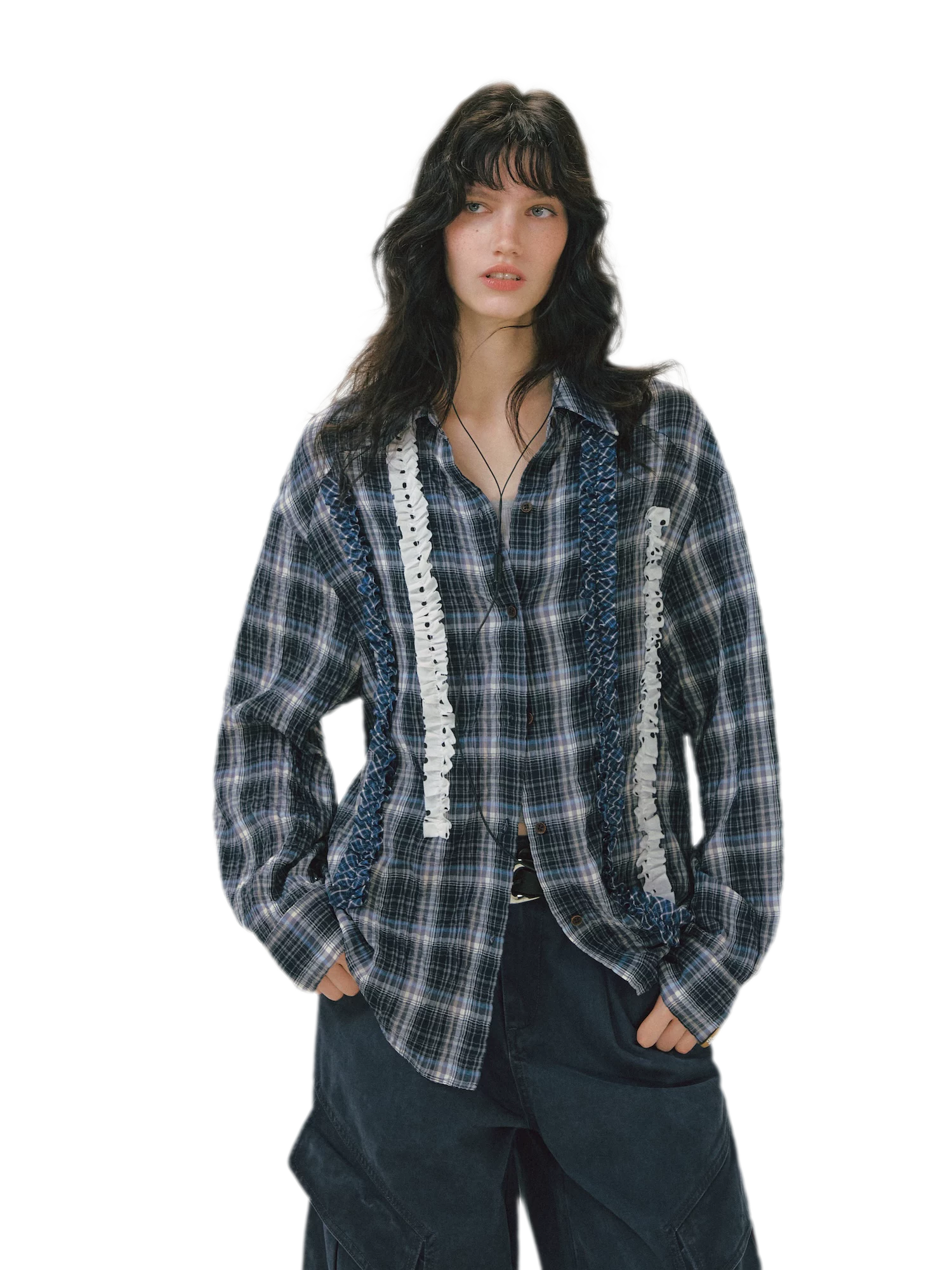 Vintage Pleated Plaid Shirt