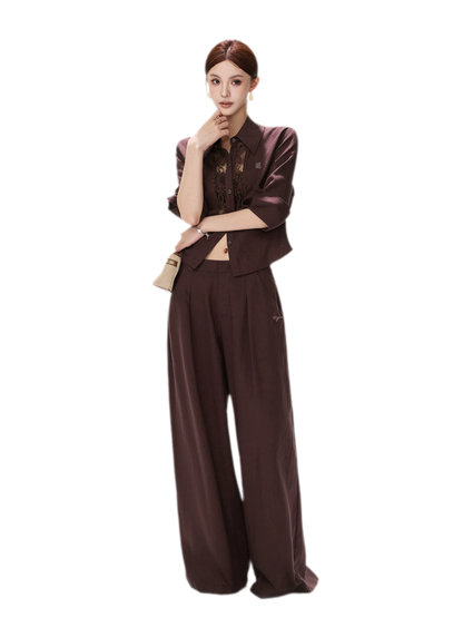 Textured Wide-Leg Linen Trousers