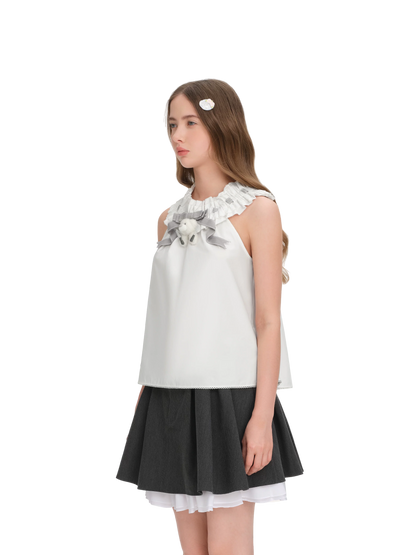 Spring/Summer 2026 White Ruched Lace Camisole