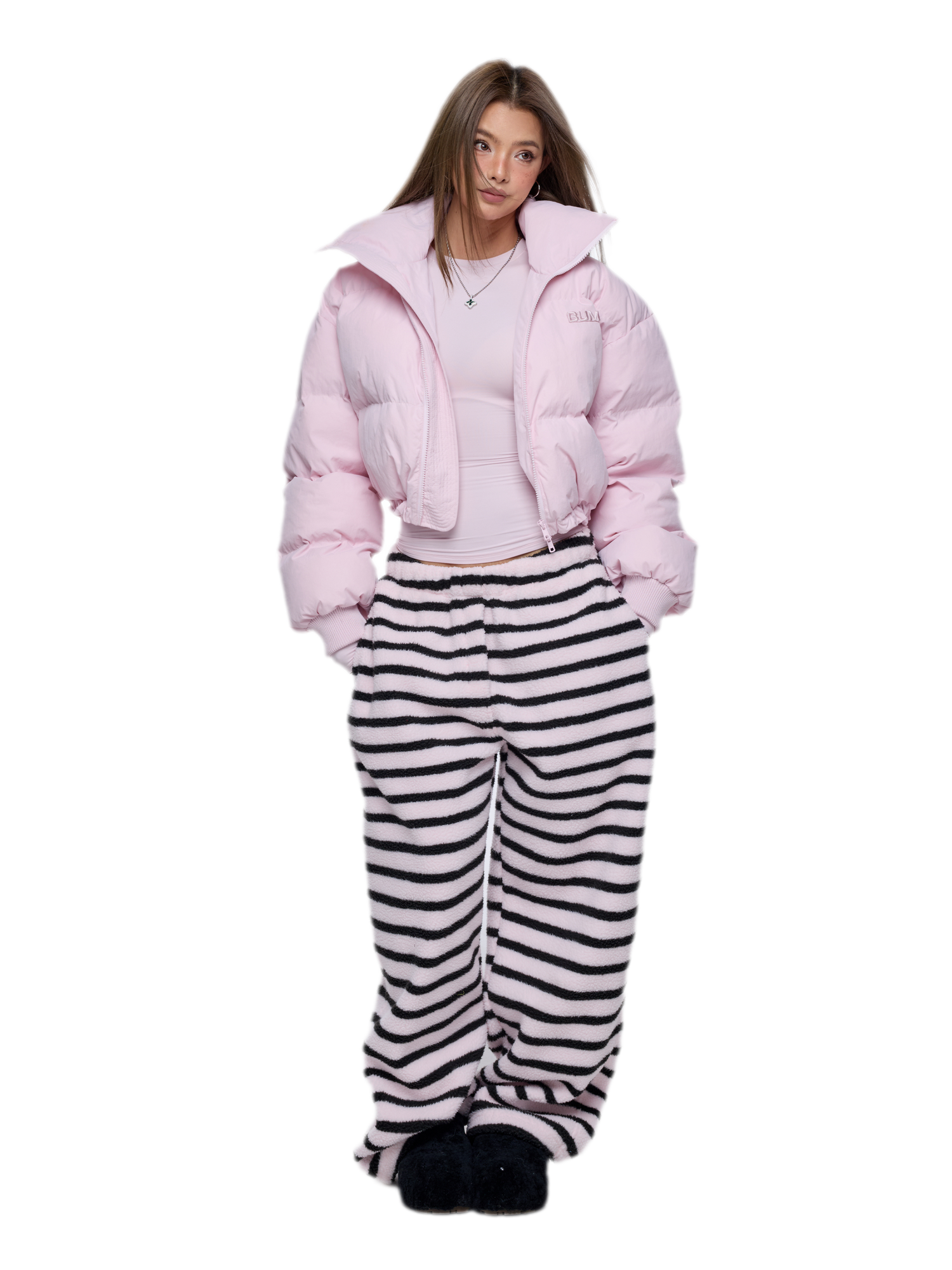 Pink Cropped Puffer Jacket