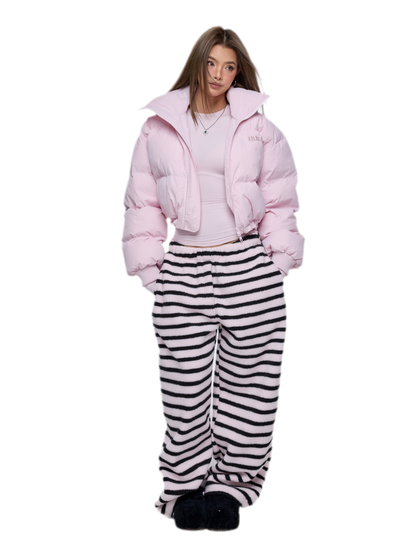 Pink Cropped Puffer Jacket
