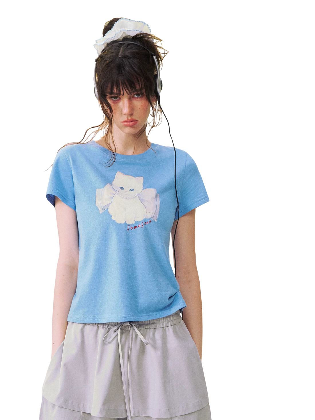 Bow Knot Kitten Short Sleeve T-shirt