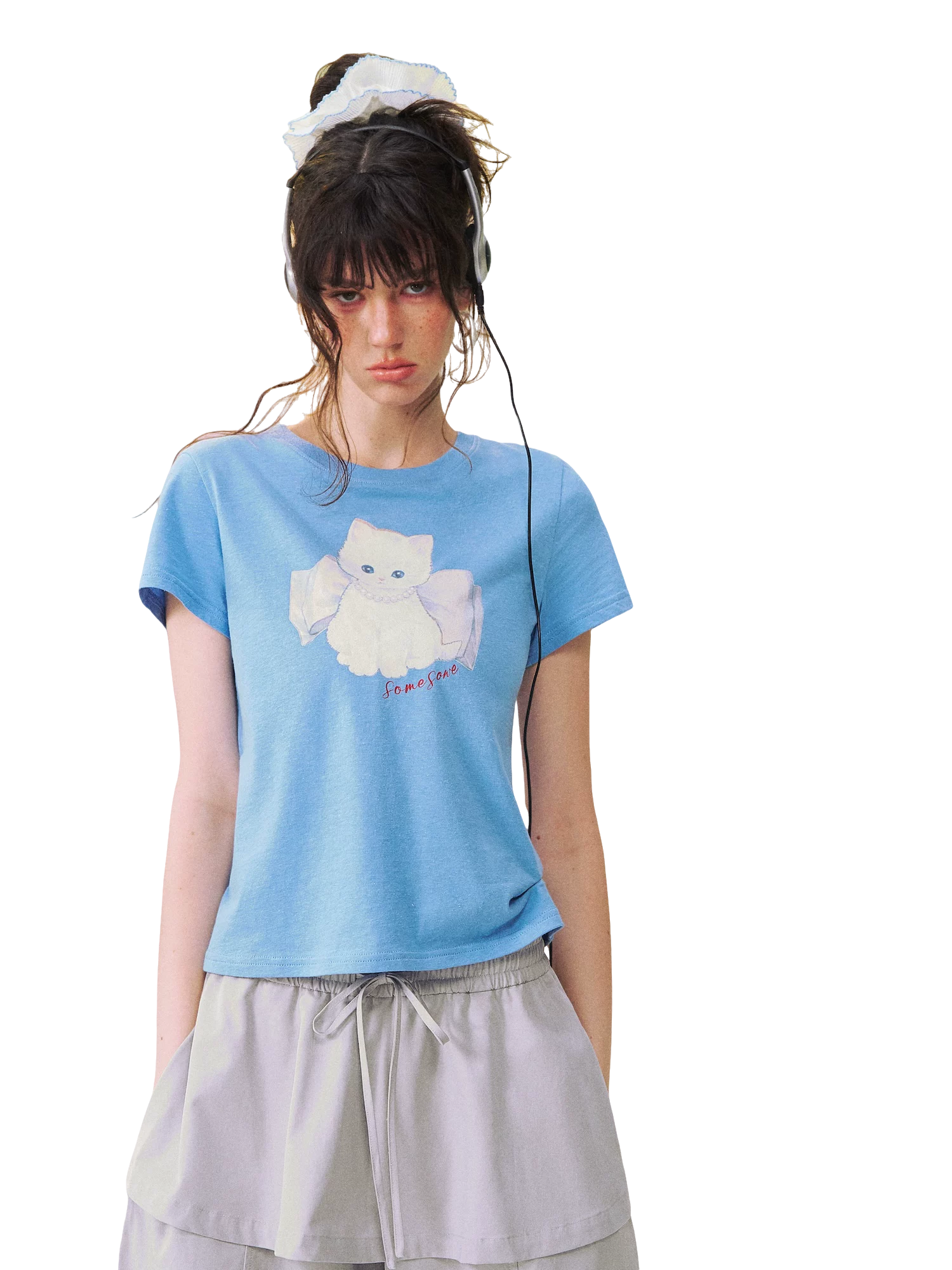 Bow Knot Kitten Short Sleeve T-shirt