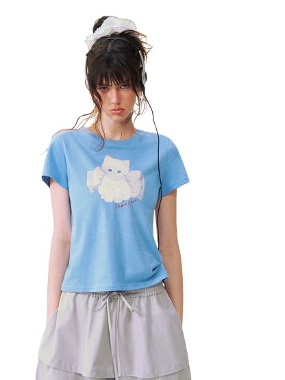 Bow Knot Kitten Short Sleeve T-shirt