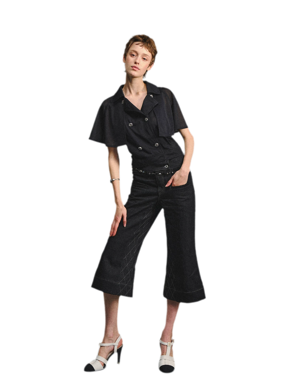 Retro Flare Cropped Jeans with Wide Waistband