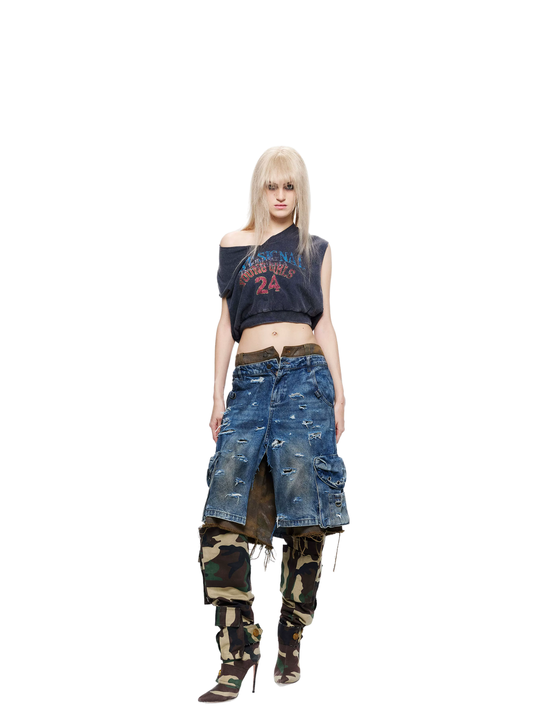 Vintage Washed Printed V-Neck Tank Top