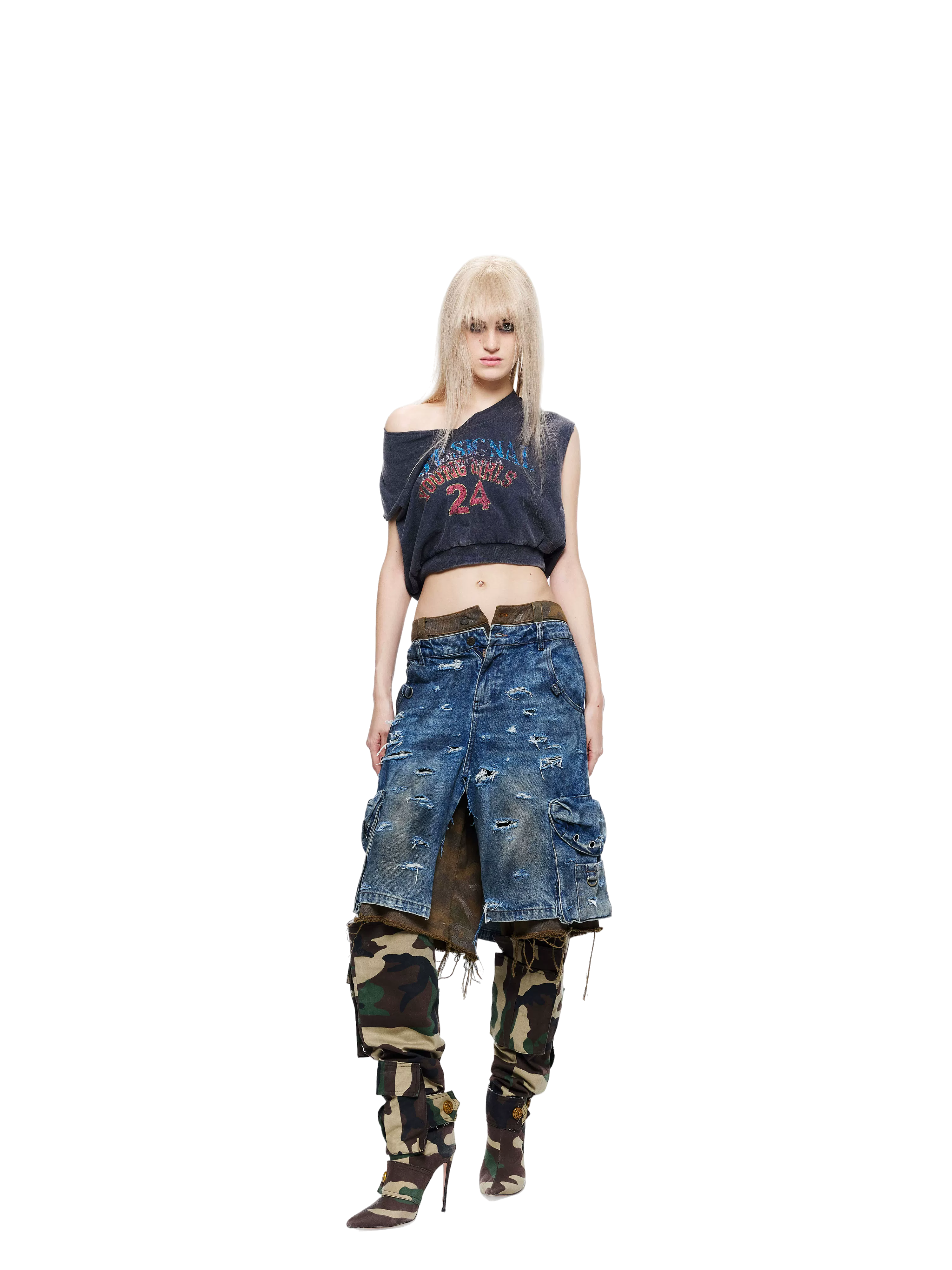 Vintage Washed Printed V-Neck Tank Top