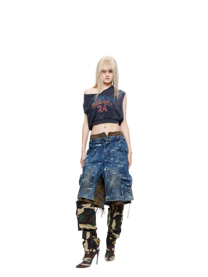 Vintage Washed Printed V-Neck Tank Top