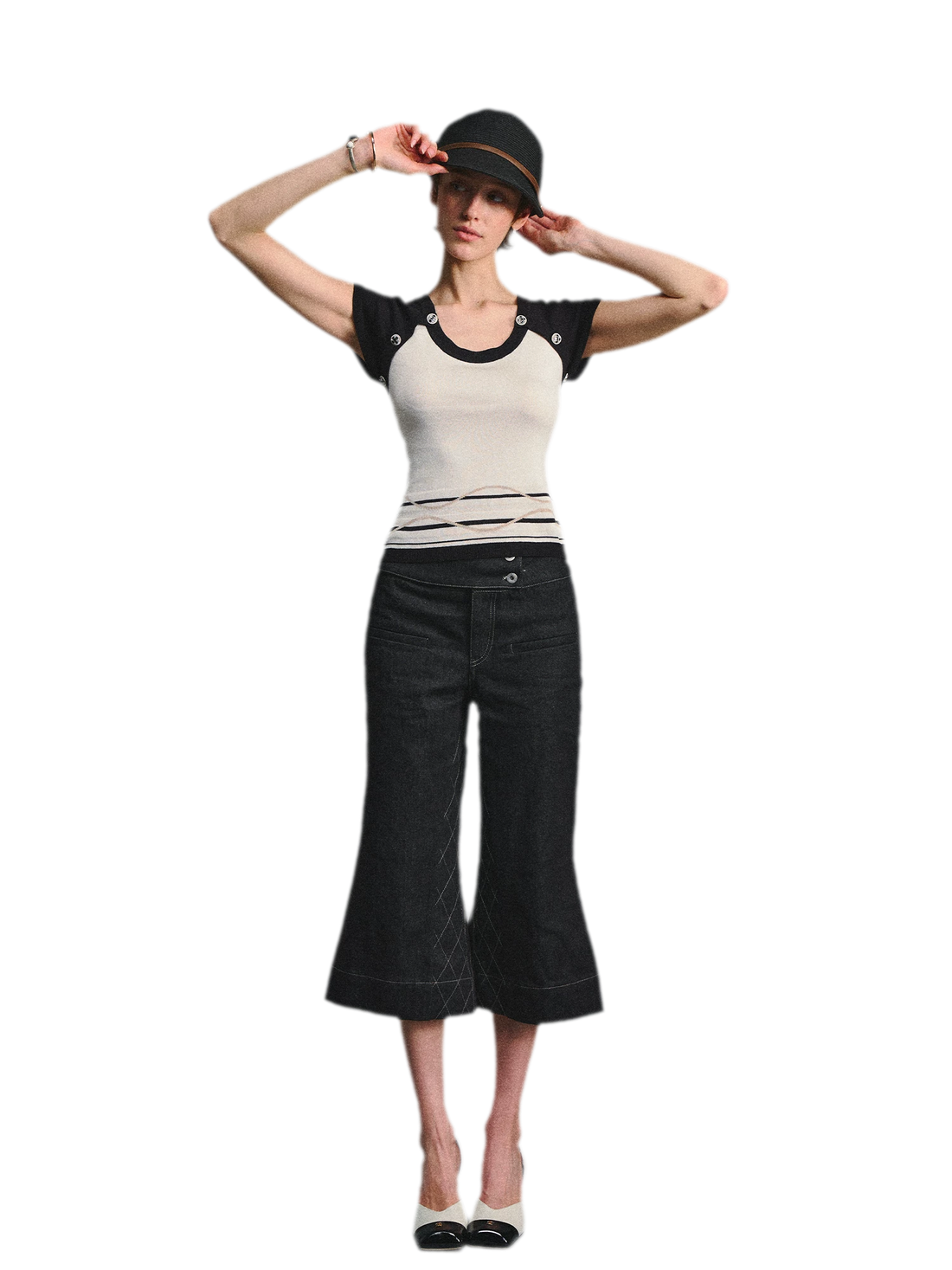 Color Block U-Neck Short Sleeve T-Shirt