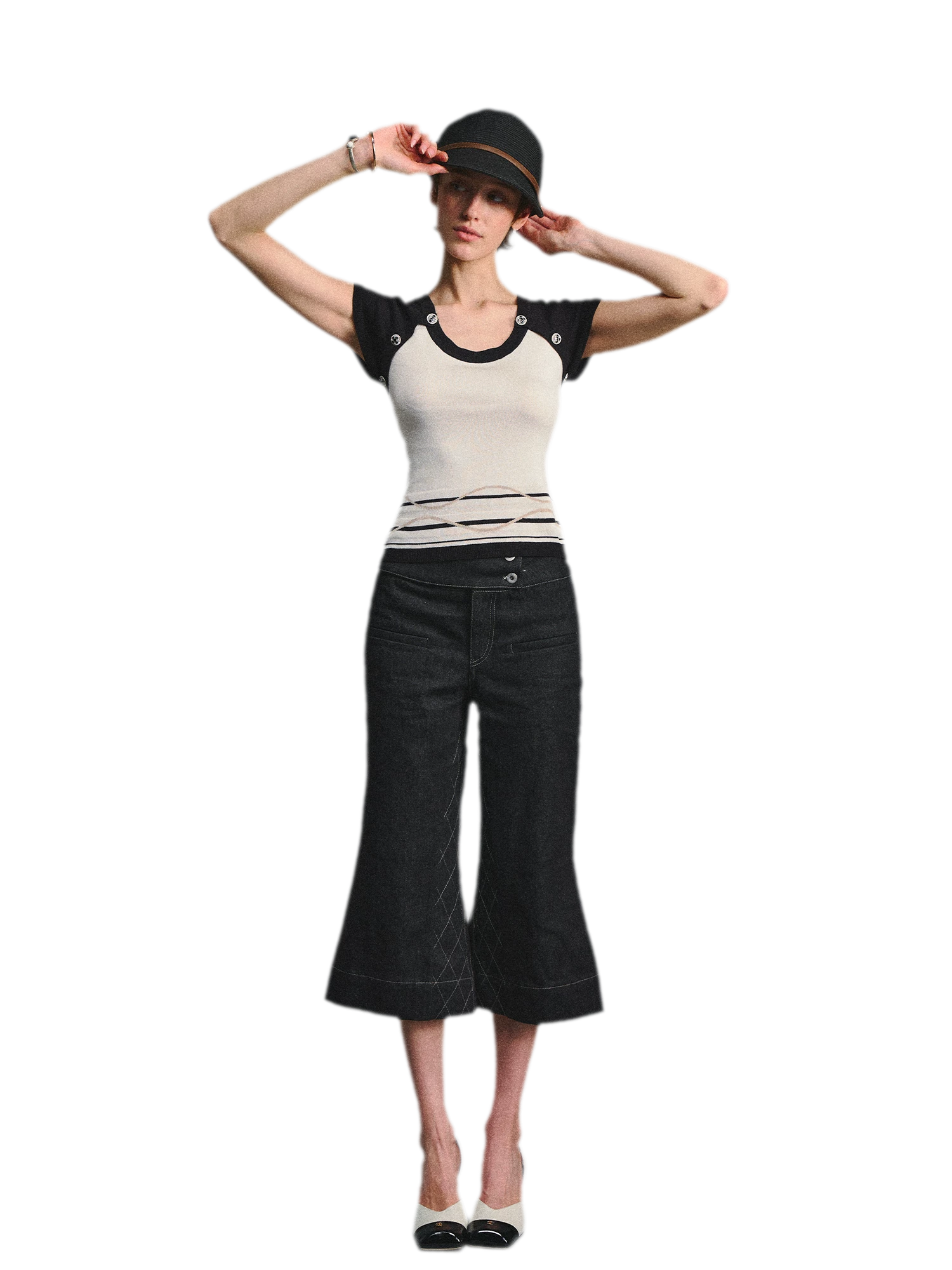 Color Block U-Neck Short Sleeve T-Shirt