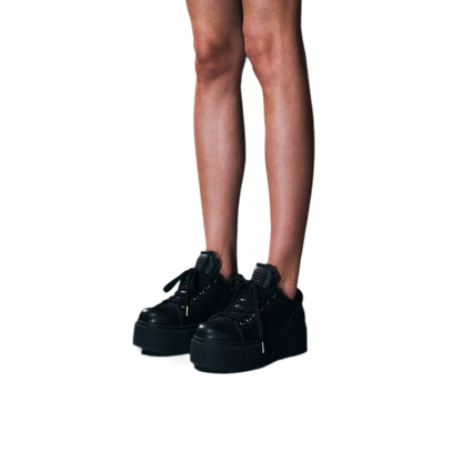 Sculptural Leather Thick-Soled Sneakers