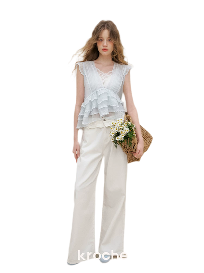 Organza Lace Ruffle Sleeveless Top