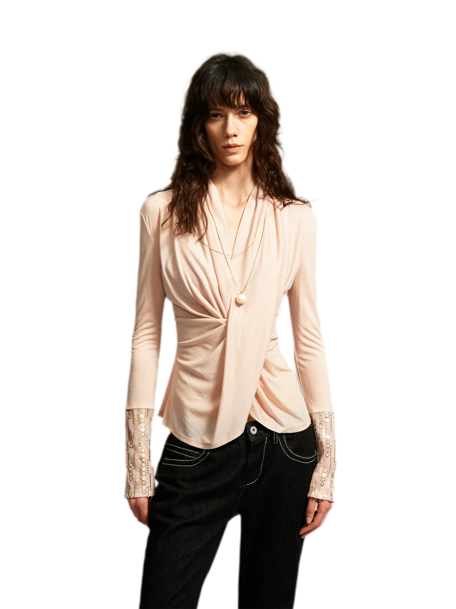 Sequin Draped Ruched Top