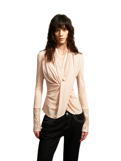Sequin Draped Ruched Top