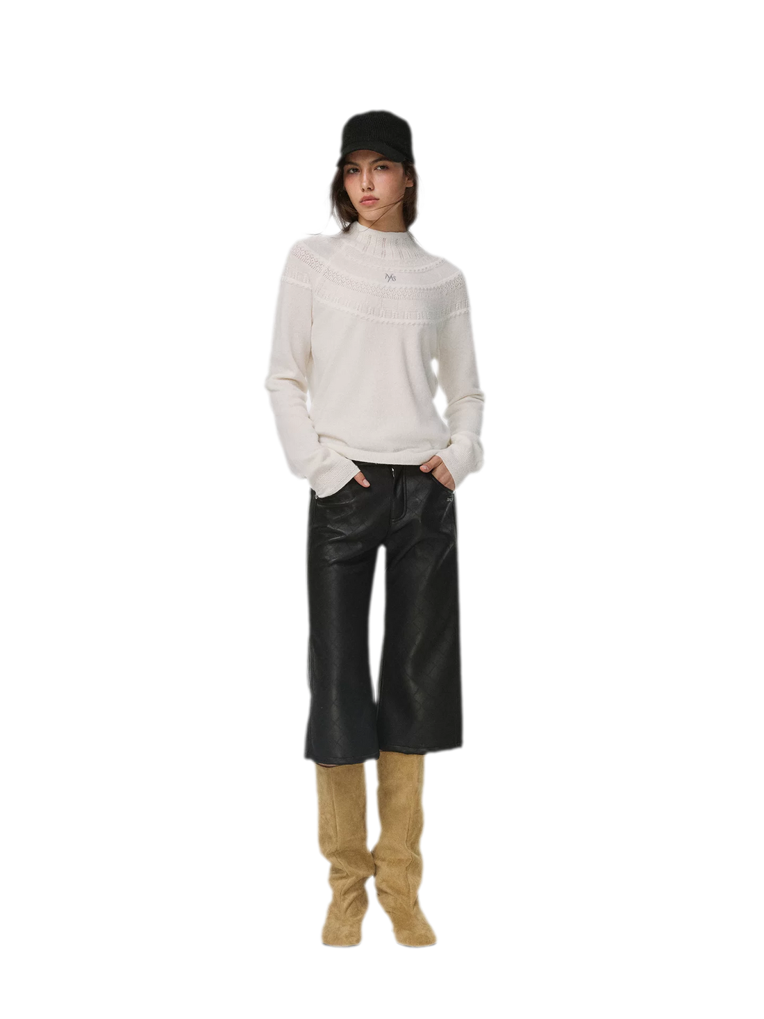 Cable Knit High-Neck Sweater 100% Wool
