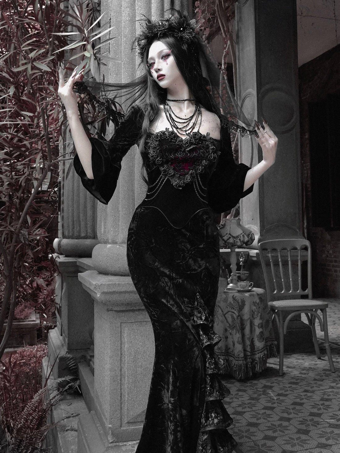 Velvet Gothic Fishtail Dress