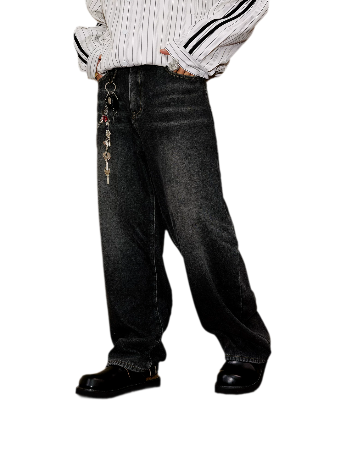 Fleece-Lined Baggy Stacked Jeans