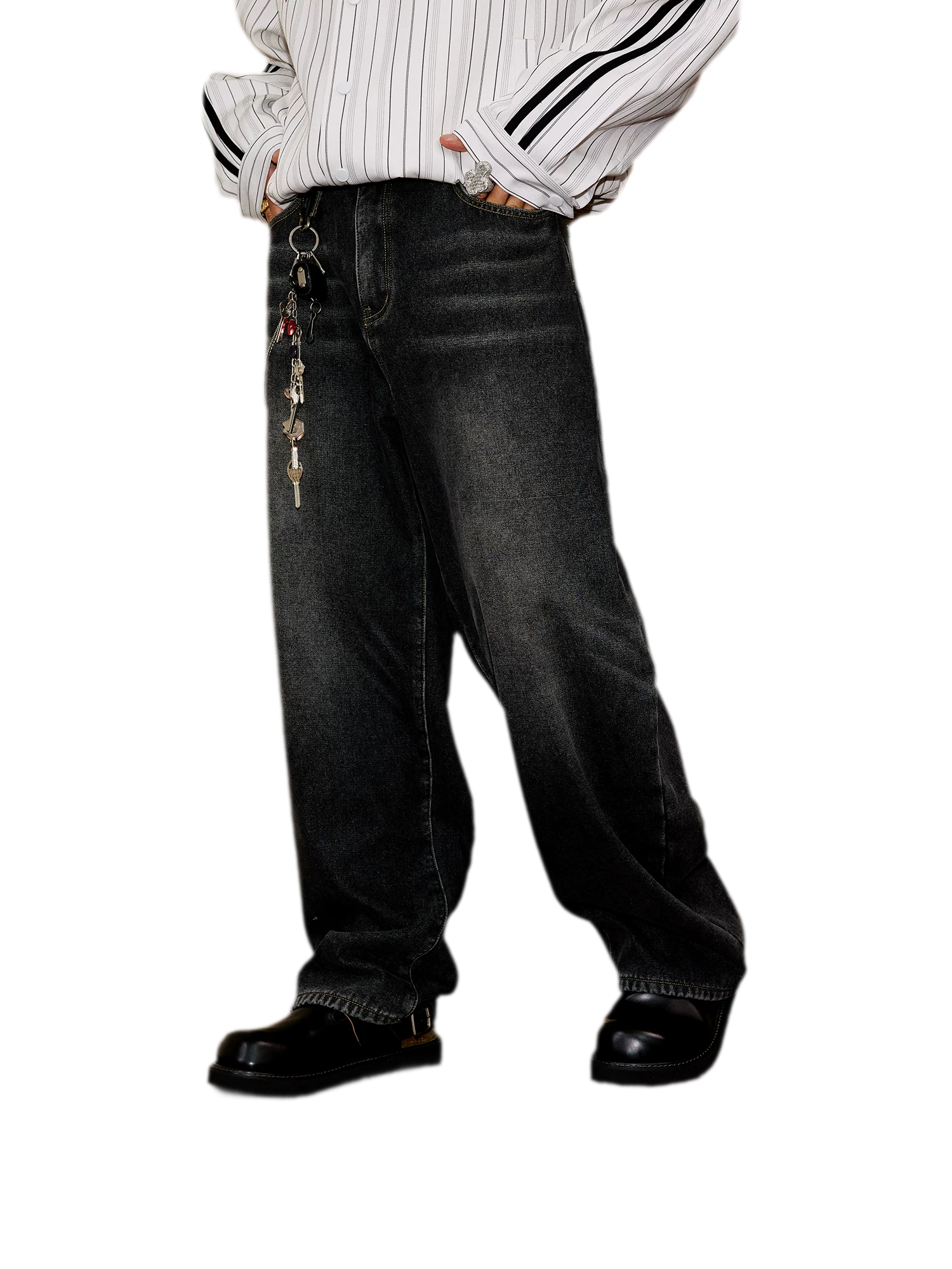Fleece-Lined Baggy Stacked Jeans