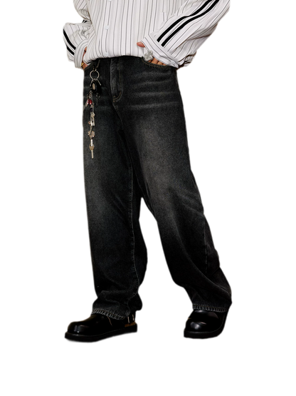 Fleece-Lined Baggy Stacked Jeans