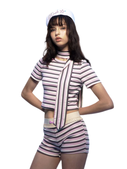 Striped Bow Two-Piece Set