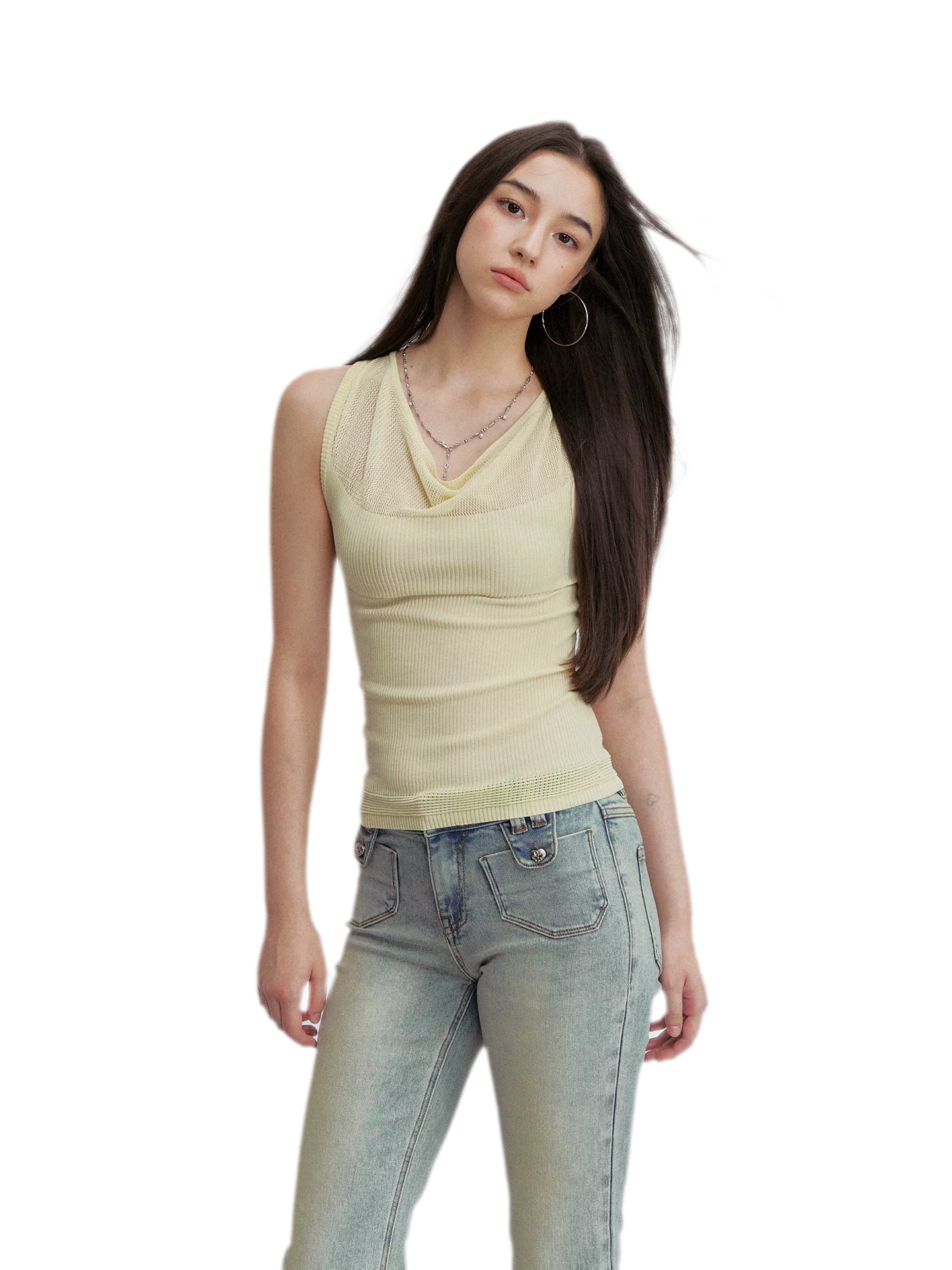 Cowl Mesh Knit Tank