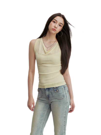 Cowl Mesh Knit Tank